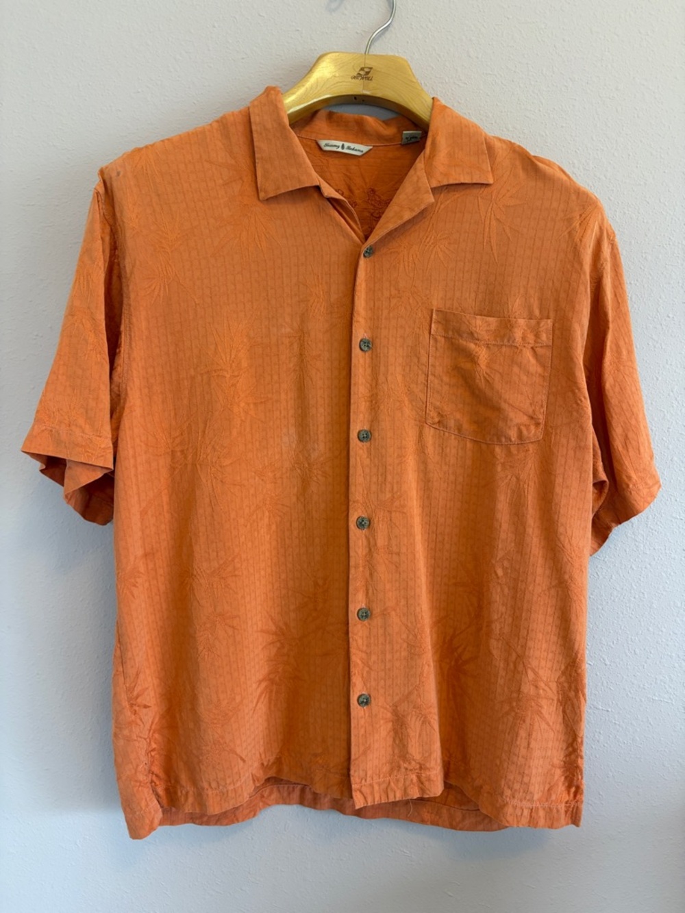 Tommy Bahama Orange Short-Sleeve Button-Up Silk Camp Shirt L